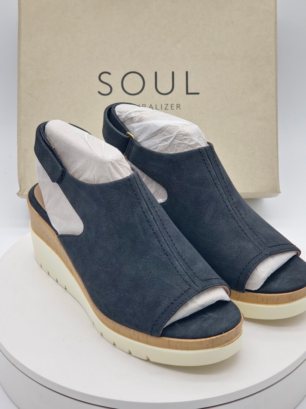 Soul Naturalizer Giselle Wedge Sandals Women’s Size 8.5 Wide Black NEW